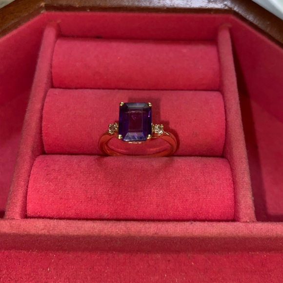 Genuine Amethyst and Diamond Ring - Picture 3 of 6